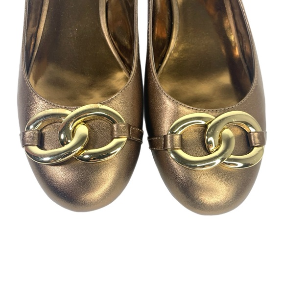 Anne Klein Bronze Metallic Slingback Pumps Low Heel Gold Buckle - Picture 6 of 8